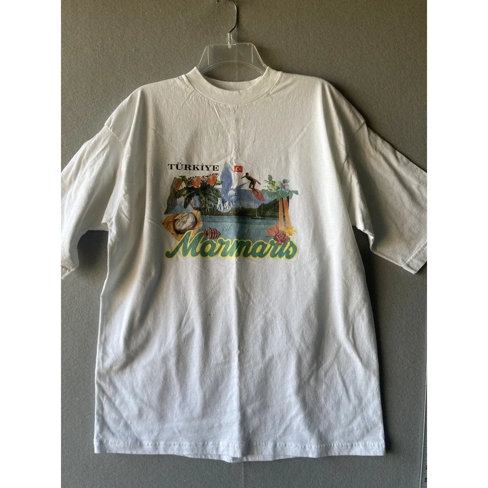Bugle Boy Men's Shirt XL  White Turkey Marmaris Crew Neck Surfing Beach 2160